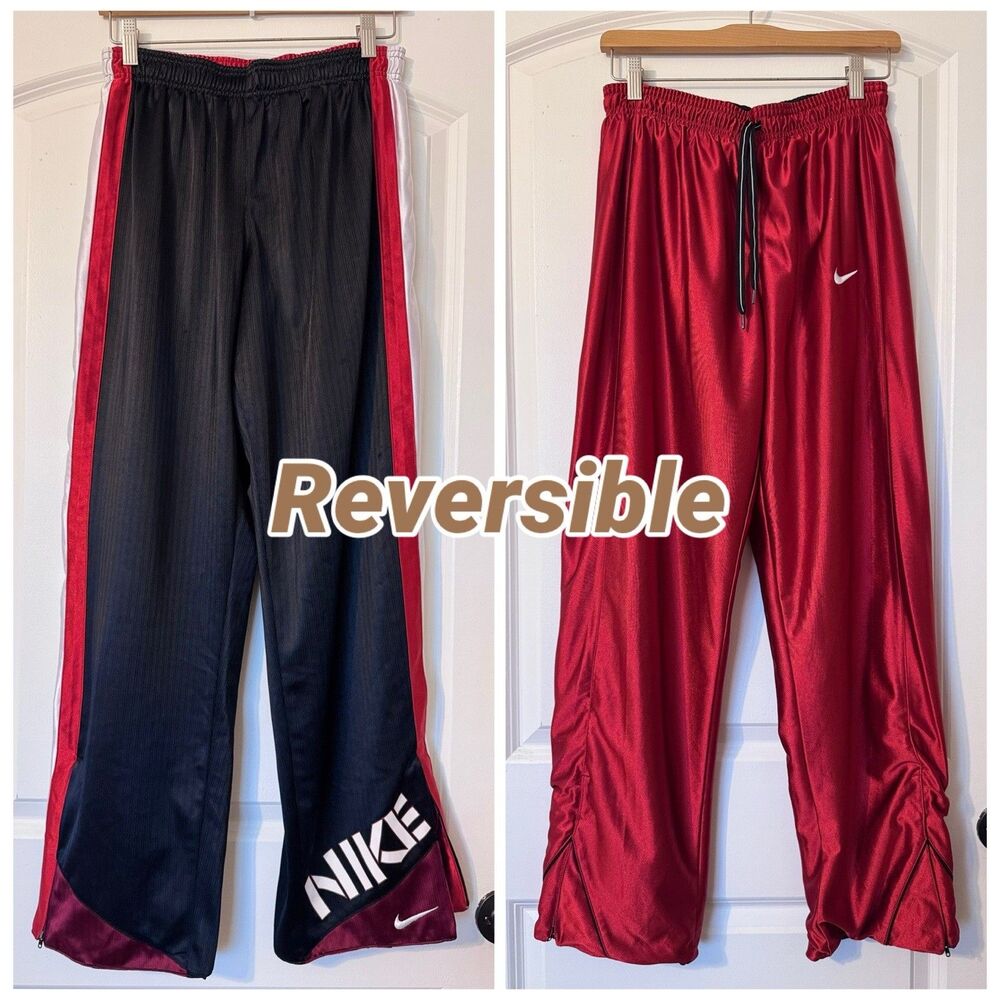 Vintage Nike Reversible Track Pants Red Black Colorblock Baggy Y2K 27x31"